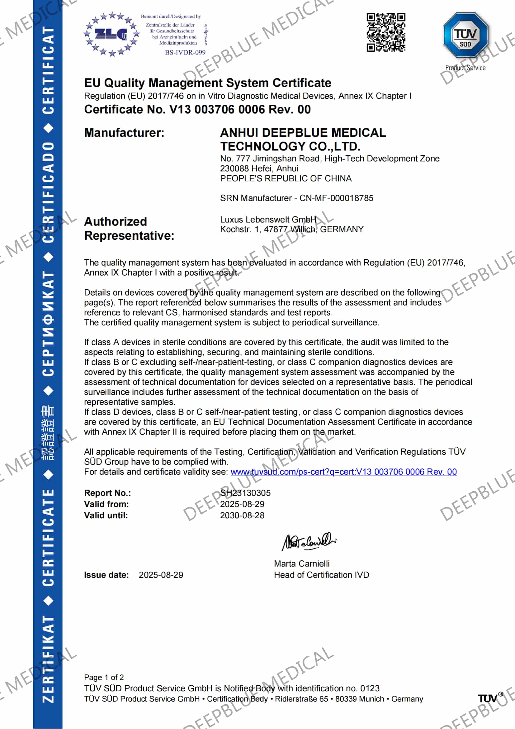 EU Quality Management System Certificate